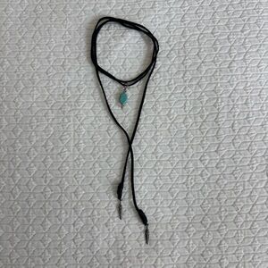 Black Leather and Turquoise Necklace